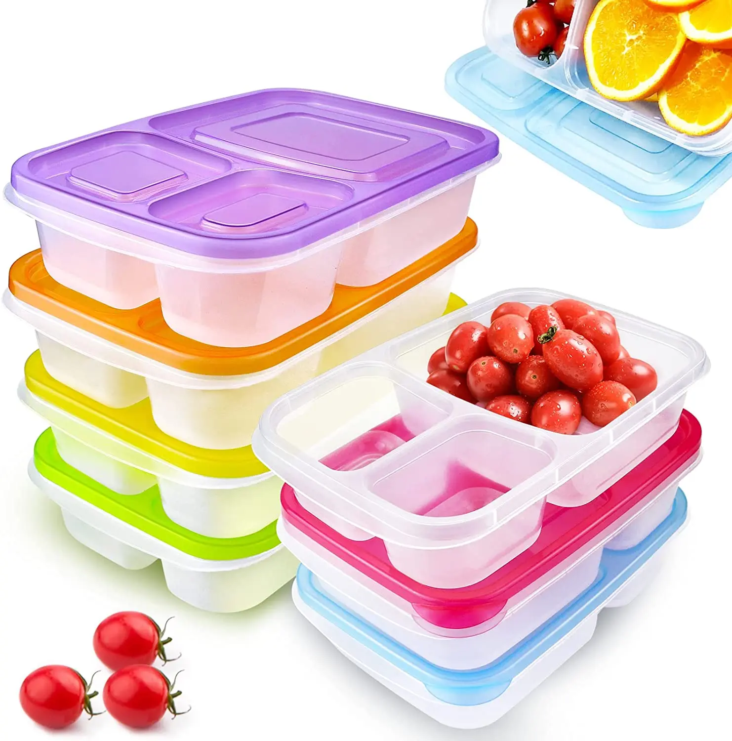Hotselling Meal Prep Containers Reusable 3 Compartment  Plastic Divided Food Storage Container 7 Pack Bento Lunch Box for Kids