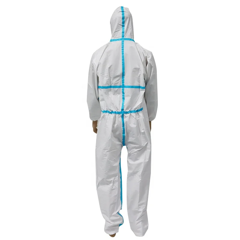 Waterproof 63GSM 65GSM Disposable Medical Protective Micro-porous Coverall with Hood Adult CE Polyethylene Clothes 3 Years HUB
