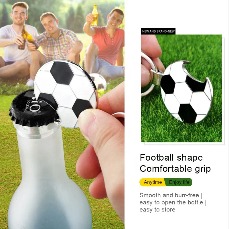 bottle opener keychain soccer ball shape promotional crisite metal key chains  key rings key metal keytrain