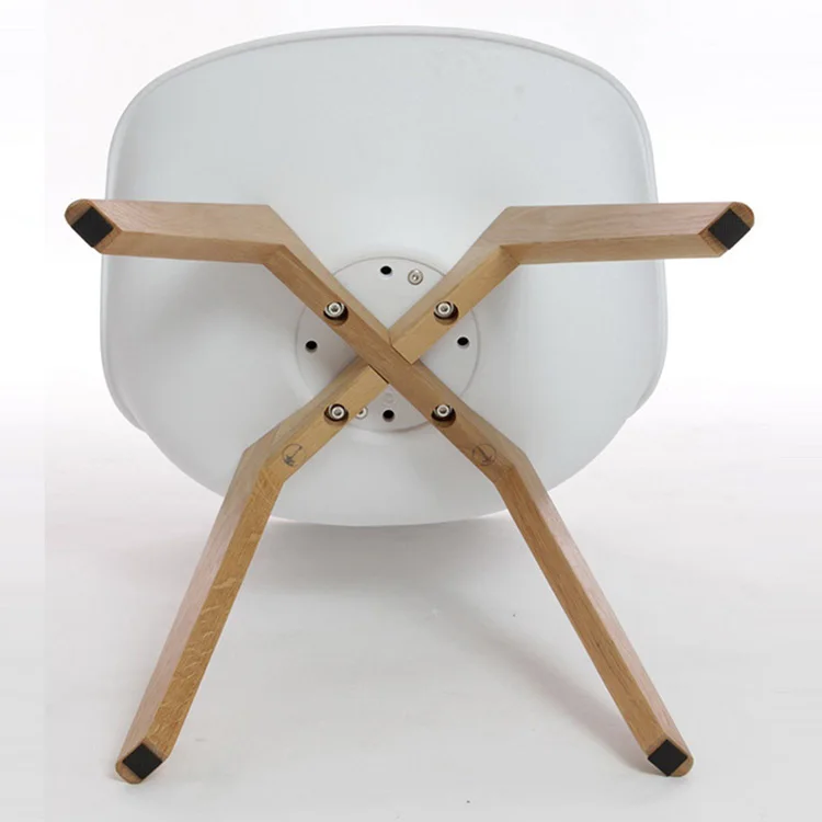 
mid century nordic decoration home plastic cushion leather dining chair with solid wood cross legs 