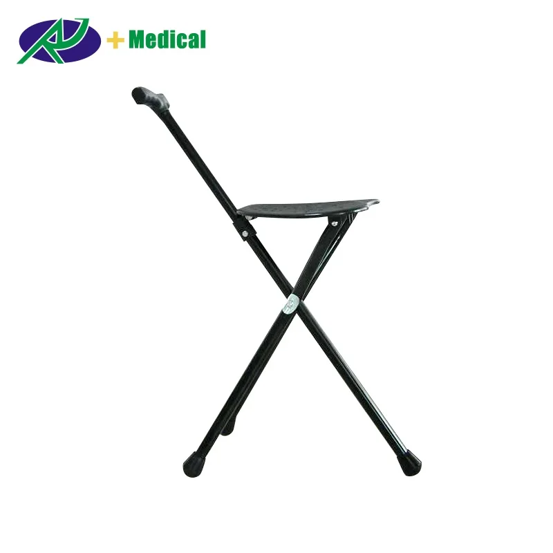 Elderly Adult Portable 3 Legs Aluminium Walking Stick Foldable Walking Cane Handle Crutch With Seat