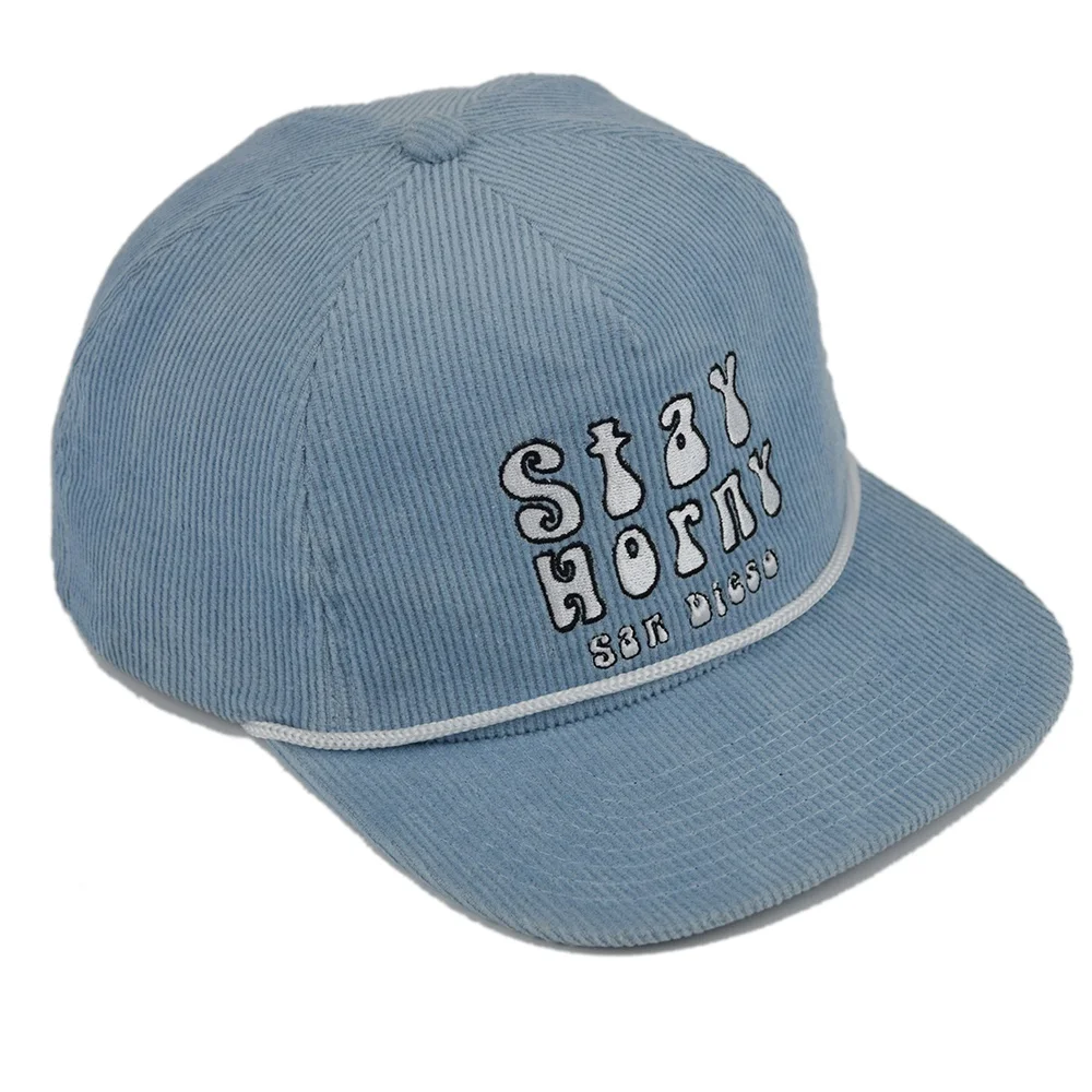 Customized Patch Logo Custom Corduroy Hip Hop Plain Baseball Hat 100% Cotton 5 Panel Gorras Snapback Cap With Rope