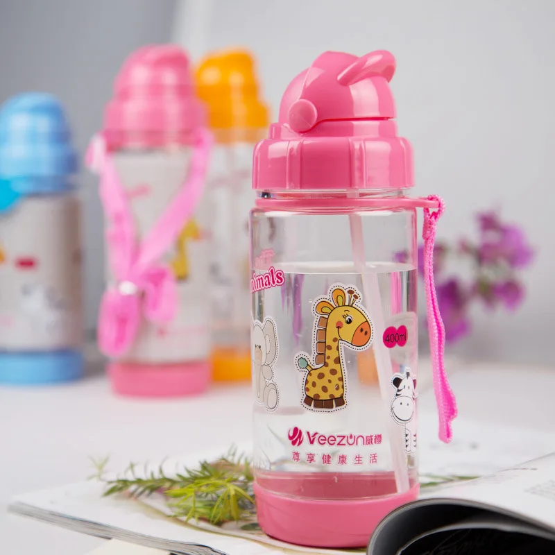 
Мультяшная Спортивная бутылка, чашка для воды с ремешком, детский чайник, пластиковый 400 мл 