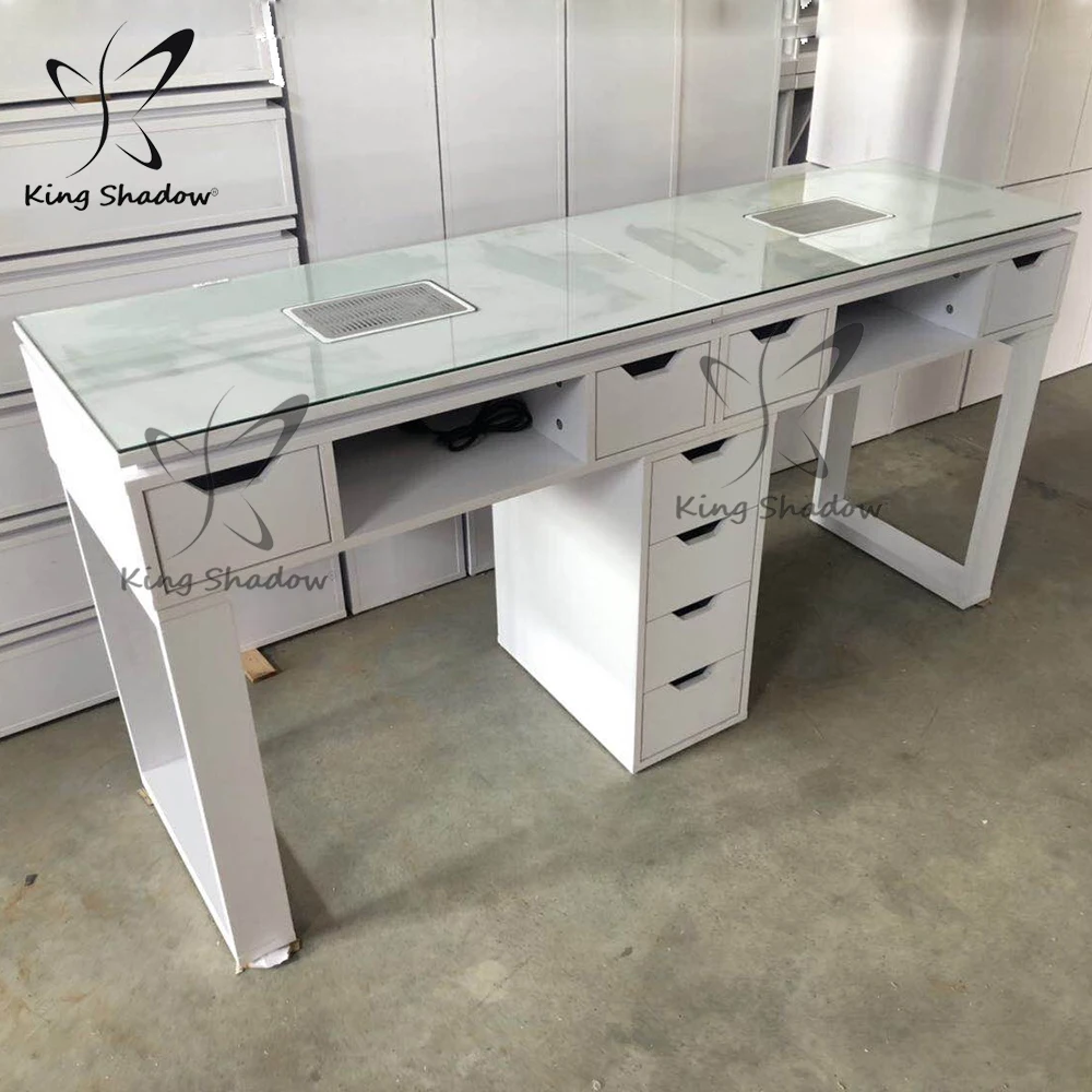 King shadow nail salon glass top tables manicure table for mall nail bar design