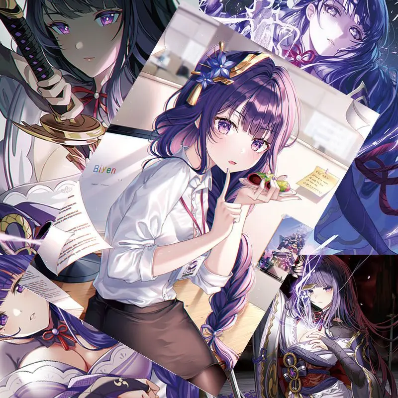 raiden shogun genshin impact printed wall poster anime posters 8 images/sets hutao ganyu keqing poster mihoyo-u game