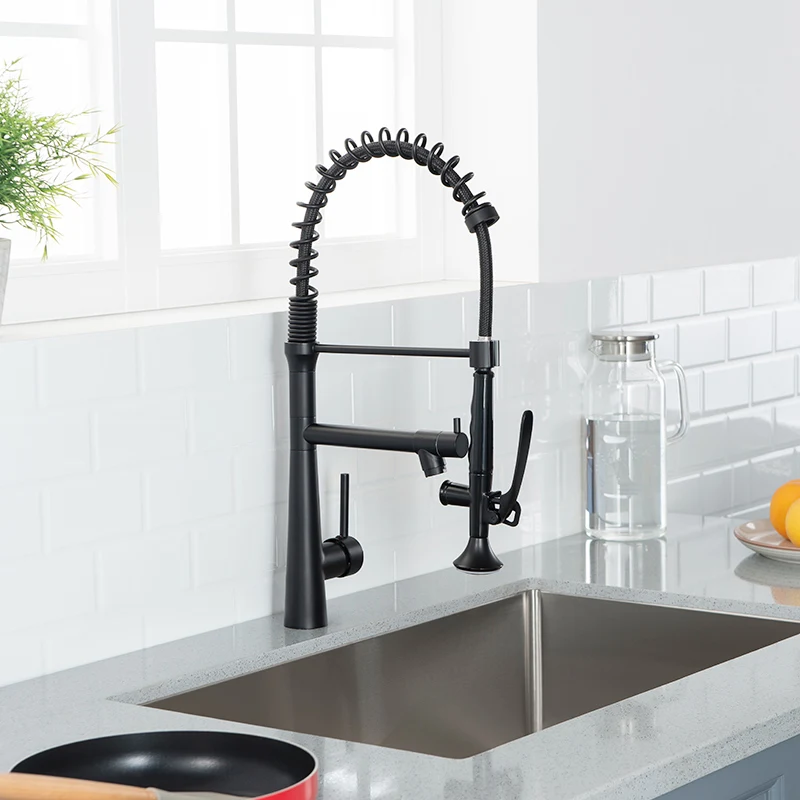 Fapully High Quality Pull Down Single Handle Flexible Sink Black Led Kitchen Faucet