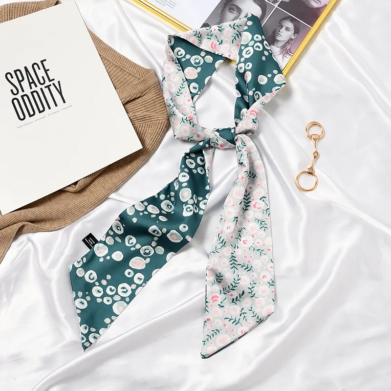 New Retro French Hair Band Floral Style Small Silk Scarf Long Satin Silk Scarf With Handbag