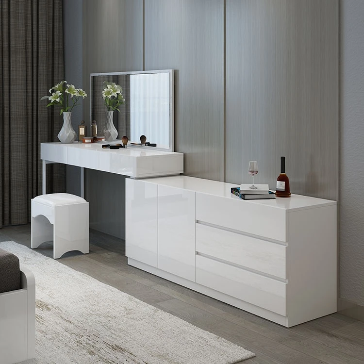 Custom Made Modern  Dressing Table With Storage Dresser Cabinet Drawers  In Wood Classic Make-up Table With Mirror