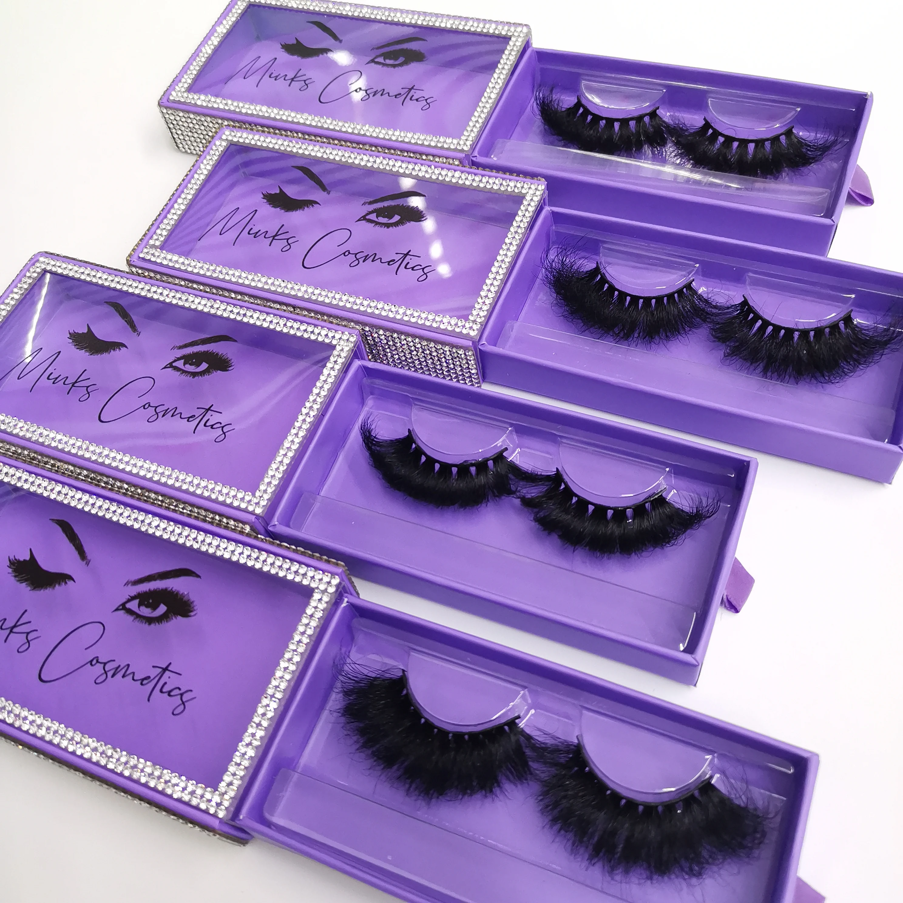 Luxury Style Purple Lash Packaging Box 25mm Lashes Wholesale Vendors 100% Real Mink Eyelash
