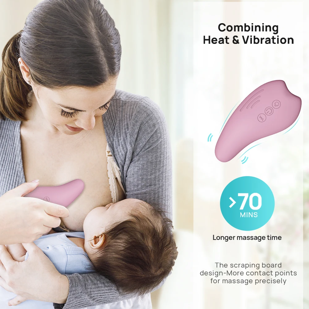 Hot Selling Silicone Breast Massager Vibrator Machine Heat Warming Lactation Massager for Breastfeeding and Breast Care