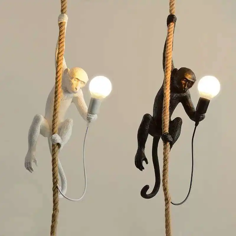 Designer Creative  Resin Hemp Rope Wall Lamp Bedroom Bar Coffee Shop Unique Modern table Lamp  Corner monkey shape hanging light