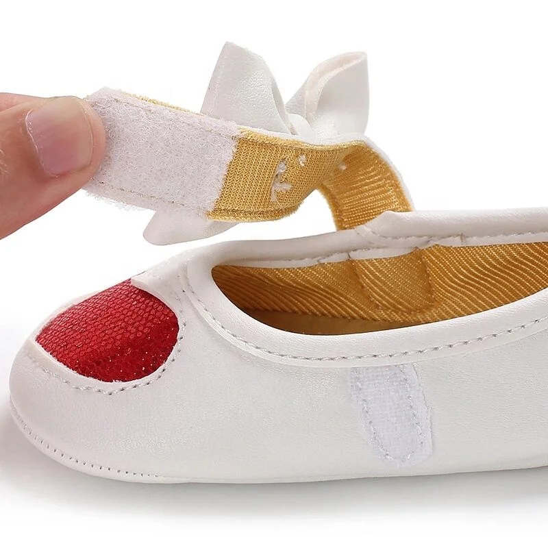 White Glitter Heart Kids Girls Mary Janes Newborn Baby Shoes with bow