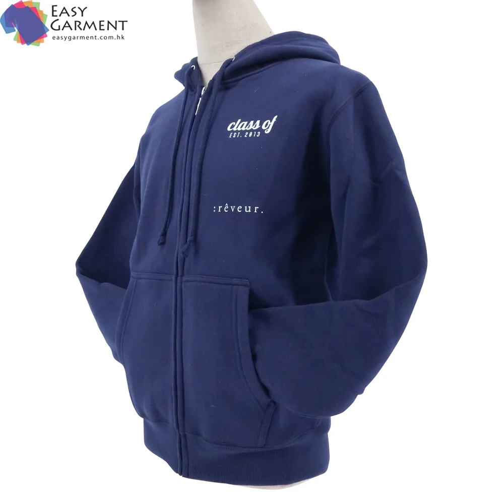 Newest fashion design EU size full Print 360g navy blue hemp Breathable zip throught hoodie for boy