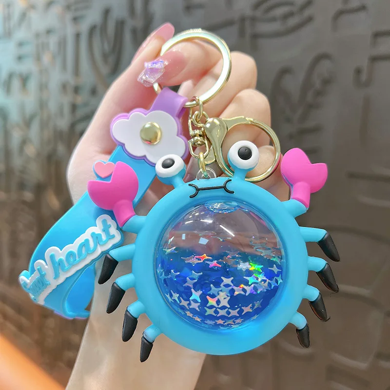 Hecion New Design Liquid Crab Quicksand Key Chain Oil Floating Key Chain Cartoon Crabs Liquid Key Chain