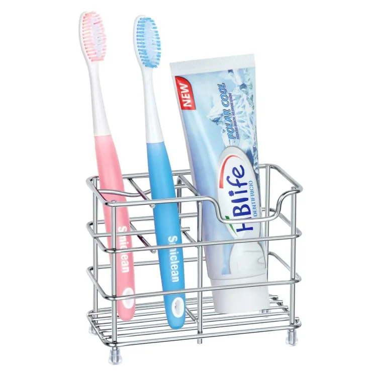 
Amazon hot selling stainless steel toothbrush holder toothpaste holder stand bathroom storage organizer rack 