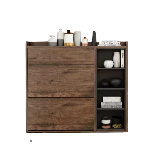 custom made Shelf Storage Organizer Wooden Bench shoes rack stand shoe cabinet with sliding door