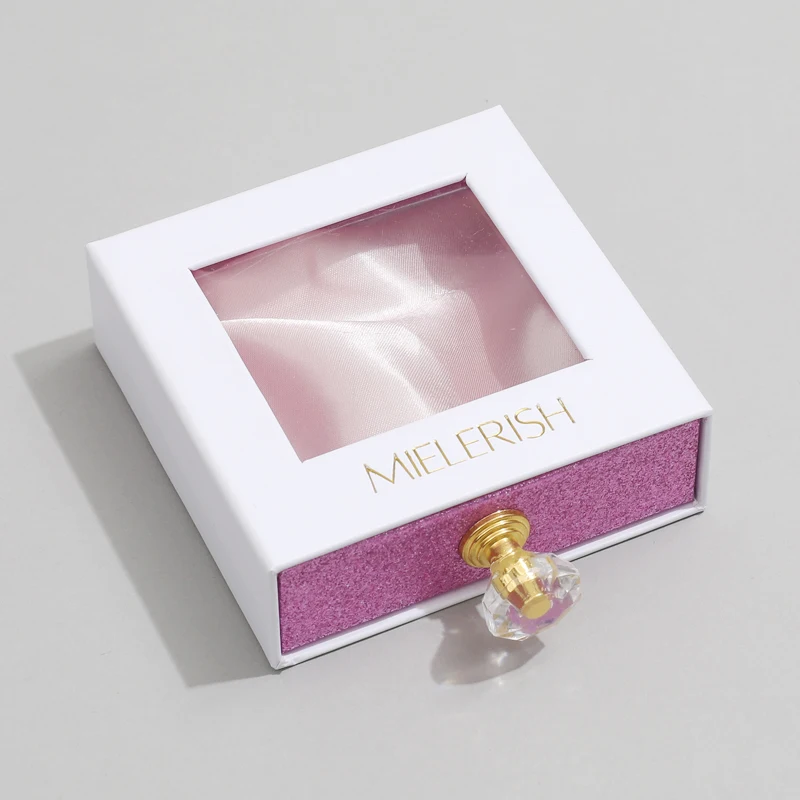 Custom Logo sliding drawer Transparent window jewelry box Cardboard packaging necklace Crystal treatment false eyelash box