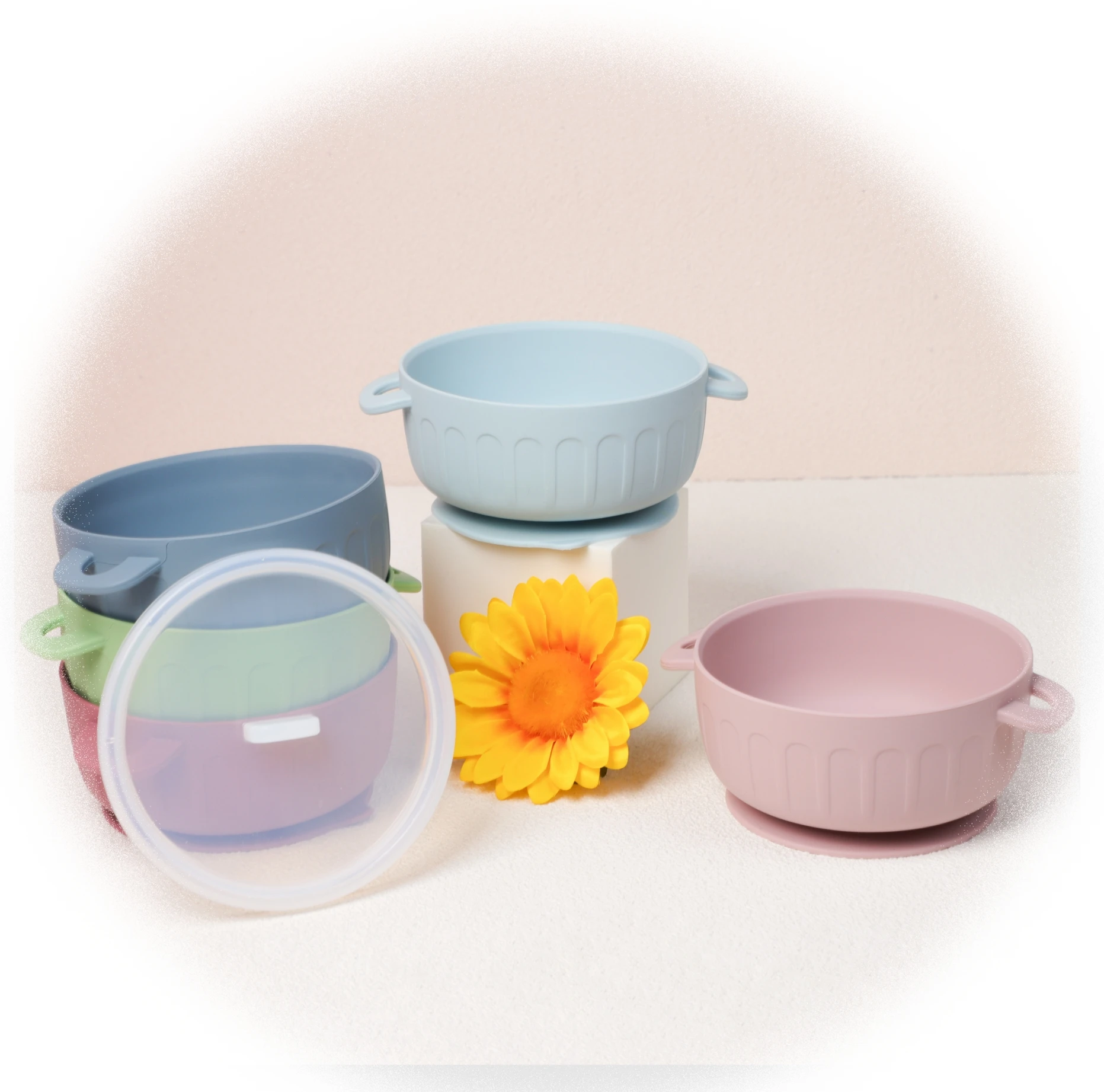 ES-Pro High Quality Silicone Baby Dining Bowls Tableware Customized Logo Ear with Strong Suction Modern Cute Design Wholesale
