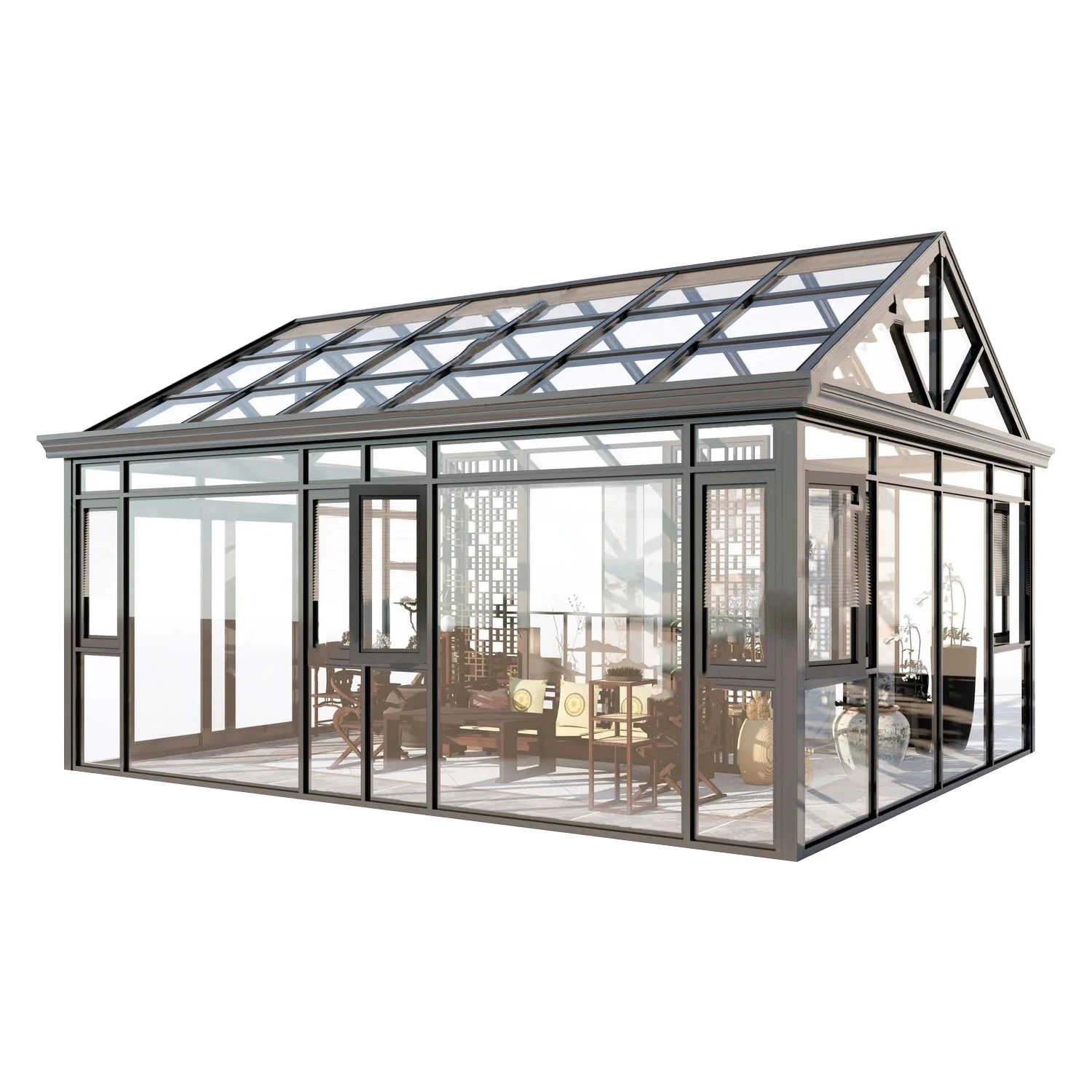 Aluminum Glass House Sunroom with Pitched Roof for Garden and Veranda