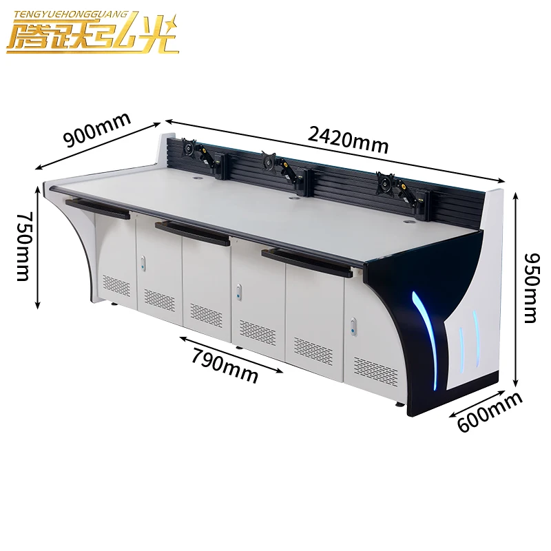 Three workstation DS-type command center control console monitoring desk Conference  office furniture monitoring computer desk