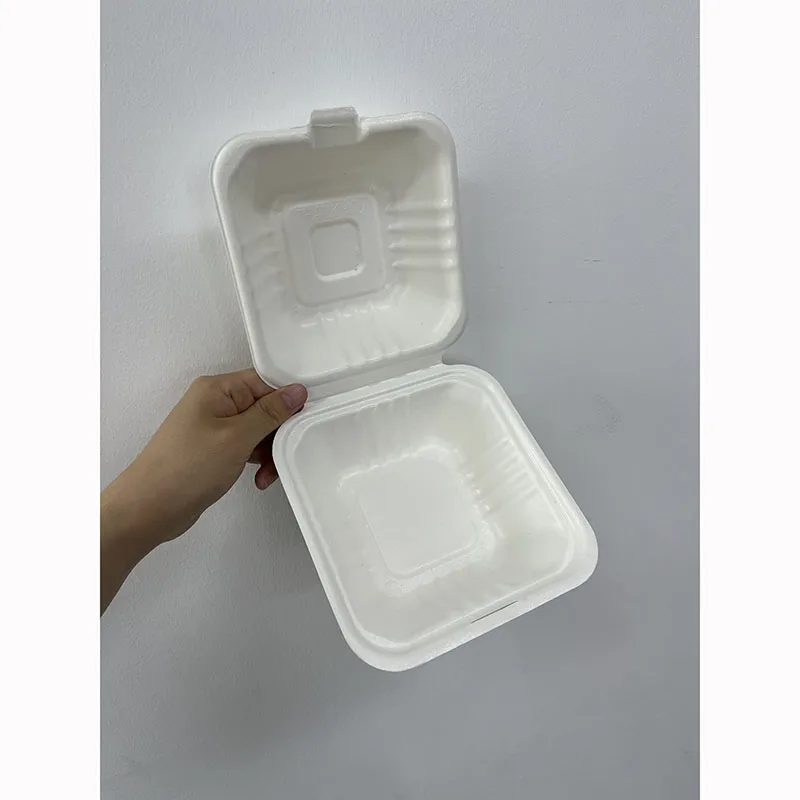 no added pfas bagasse food container Compostable PLA PET coating lamination film bagasse paper pulp takeaway food packaging box
