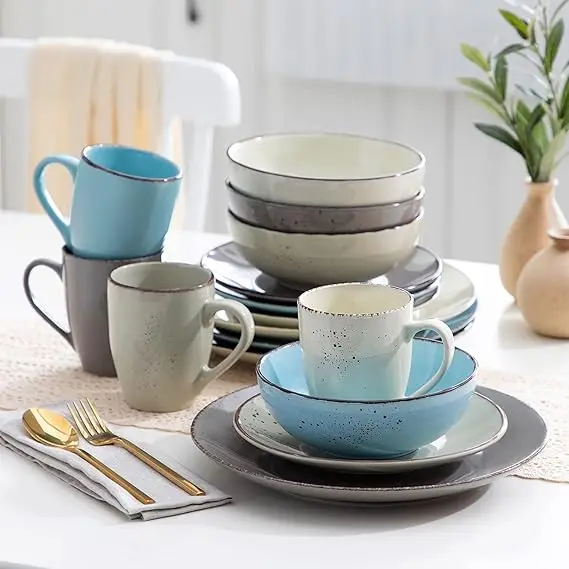 Wholesale Luxury High Quality Custom Reaction Glaze Plate Set Porcelain Dinner Set Family Party Gift Ceramic Dinnerware Set