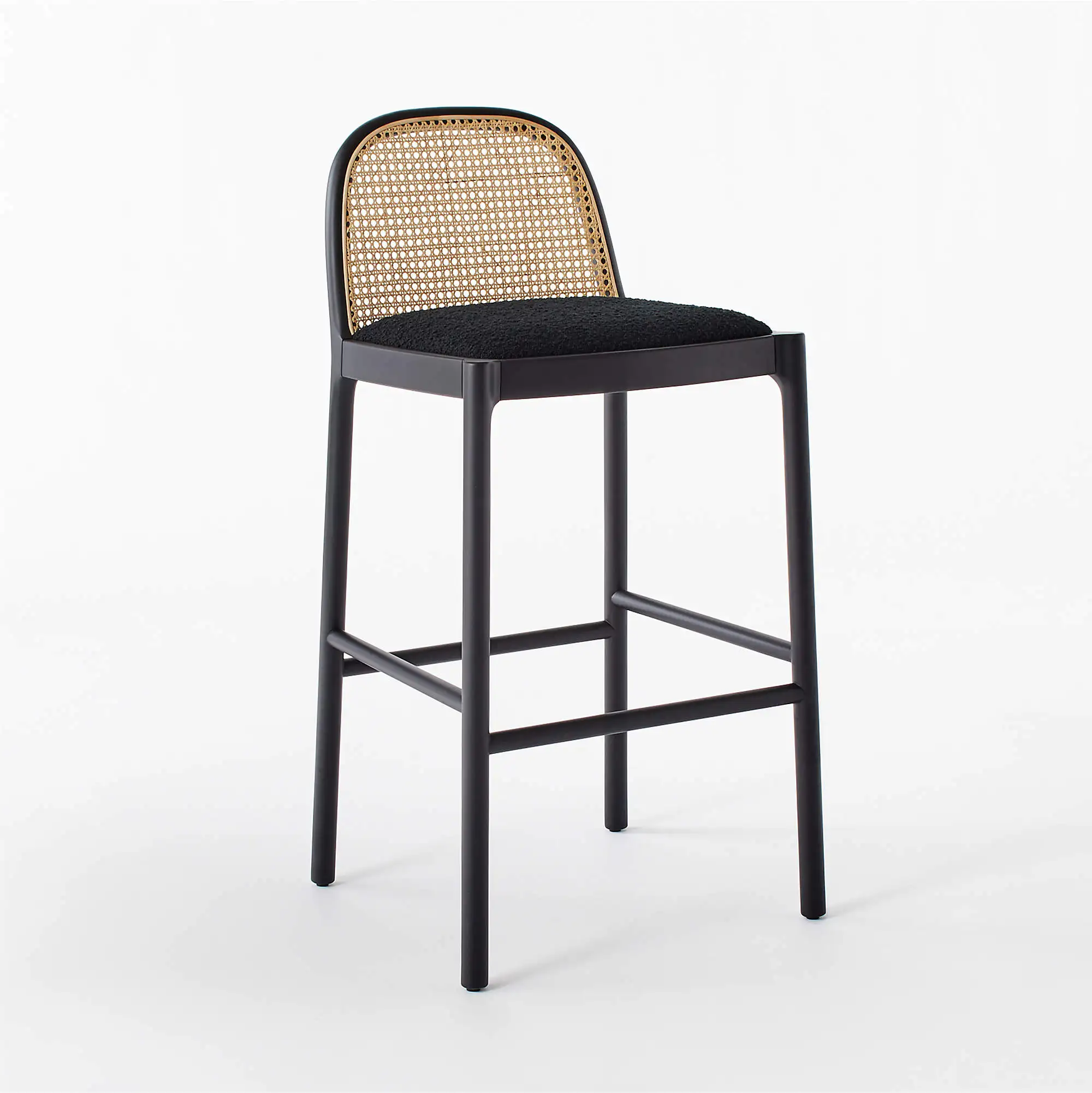 Wooden Black White Cane Rattan Back Bar Stool Kitchen Modern Bar Counter Stool