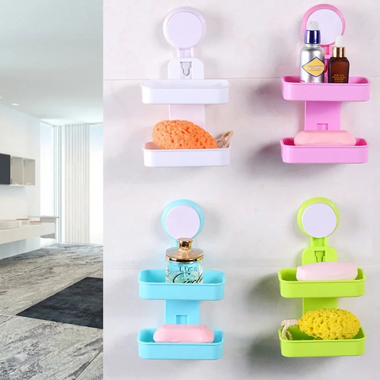 Double-layer Strong Suction Cup Drain Bathtub Plastic Soap Dish