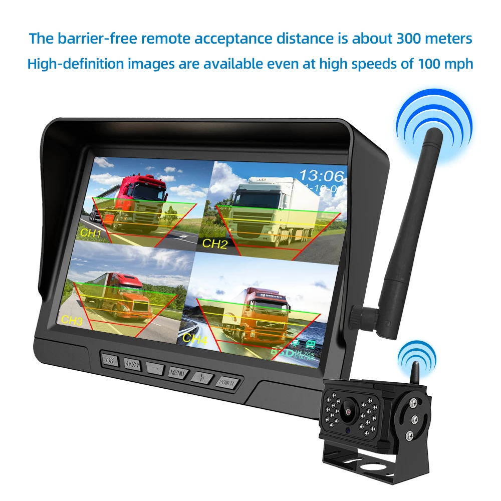 Wholesale High Quality Wide Angle 12V 24V Wireless Car Backup Security 4 Camera System with Monitor for Bus Heavy Duty Truck Van
