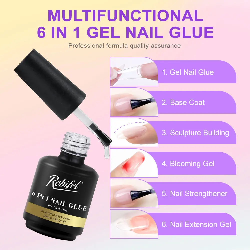 September sales 6 IN 1 Nail Glue Gel Private Label Nails Soak off Base Gel Top Coat UV Extension Custom Solid Gel Nail Glue