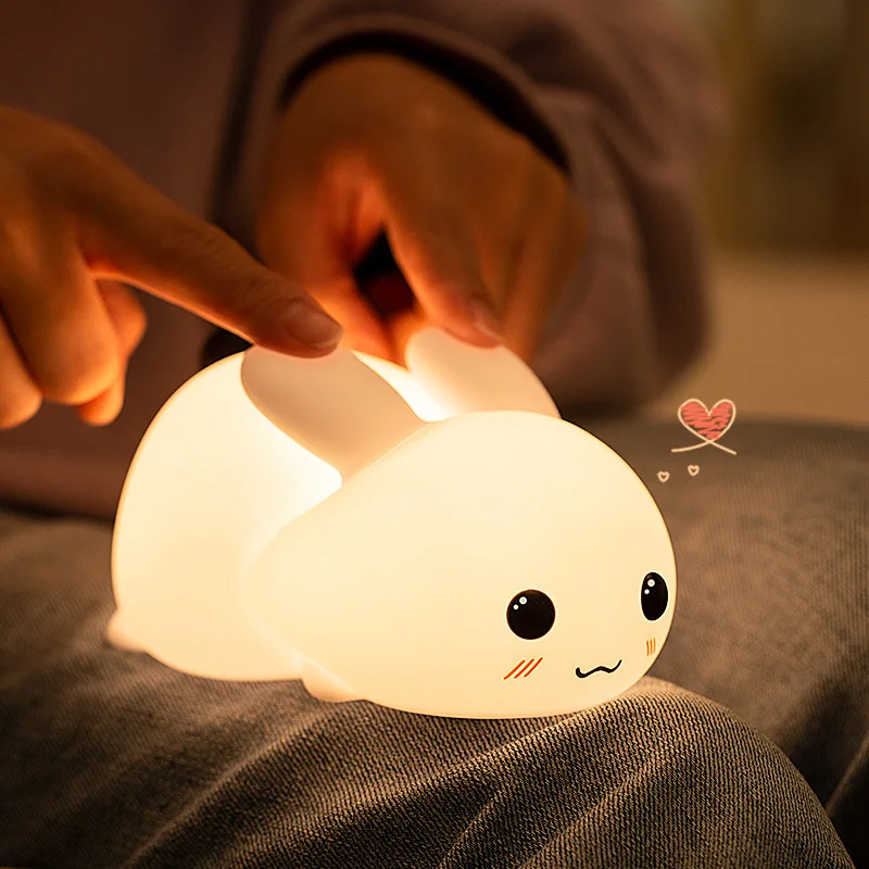 New Design Portable Cartoon Cute Night Light Bedroom Silicone Rabbit Night Light With Remote Household Bunny Night Lamp For Kids