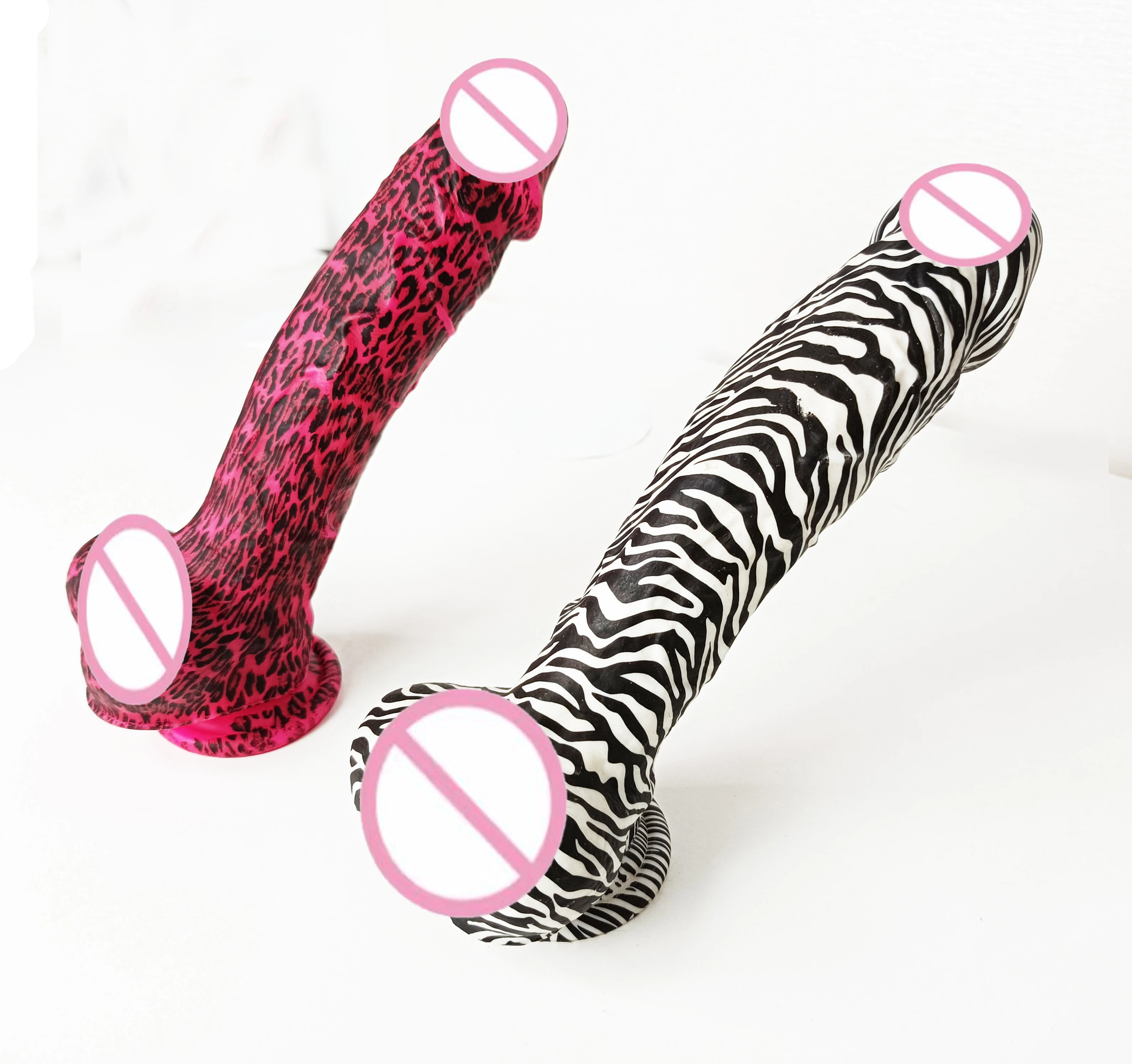 Large Dildo Zebra-stripe Anal Dildo Penis for G-Spot Stimulation Women Body-Safe Material Dildos with Strong Suction Cups