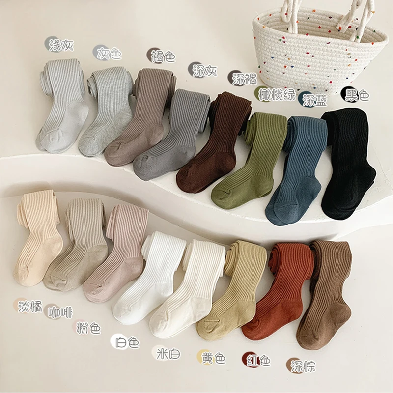 Multi Colors Solid Kids Stockings Tights Wholesale Ribbed Children Pantyhose 100 Cotton Girls Baby Kids Tights
