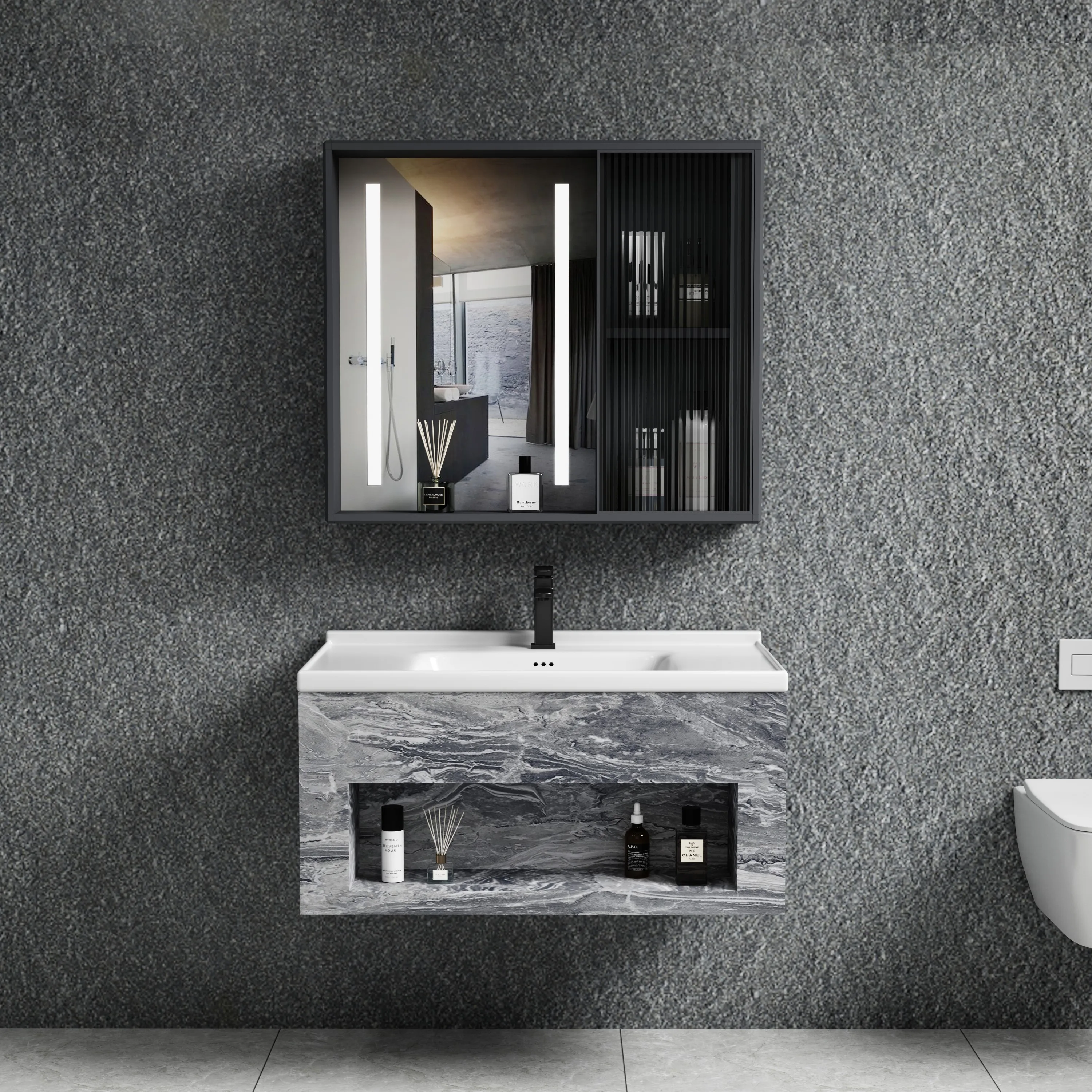 2024 Cheap price high-capacity bathroom cabinet furniture with sinks and mirror