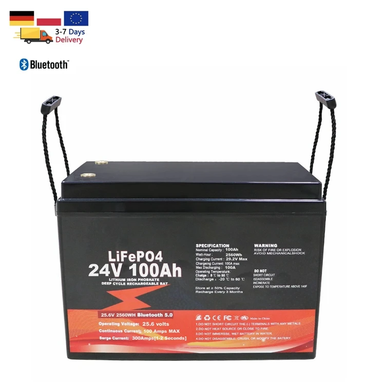 24v 100ah RV Golf Cart Battery EU stock LiFePO4 Akku 25.6V 100Ah Lithium ion Phosphate Batteries with BT