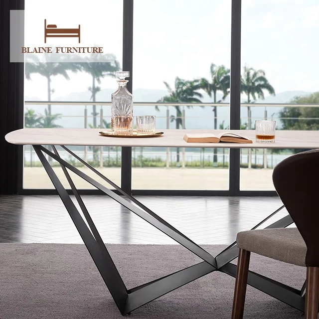Top Fashion Set Stainless Steel Base 8 Seater Modern Large Wooden Timer Luxury Modern Dining Table And Chair