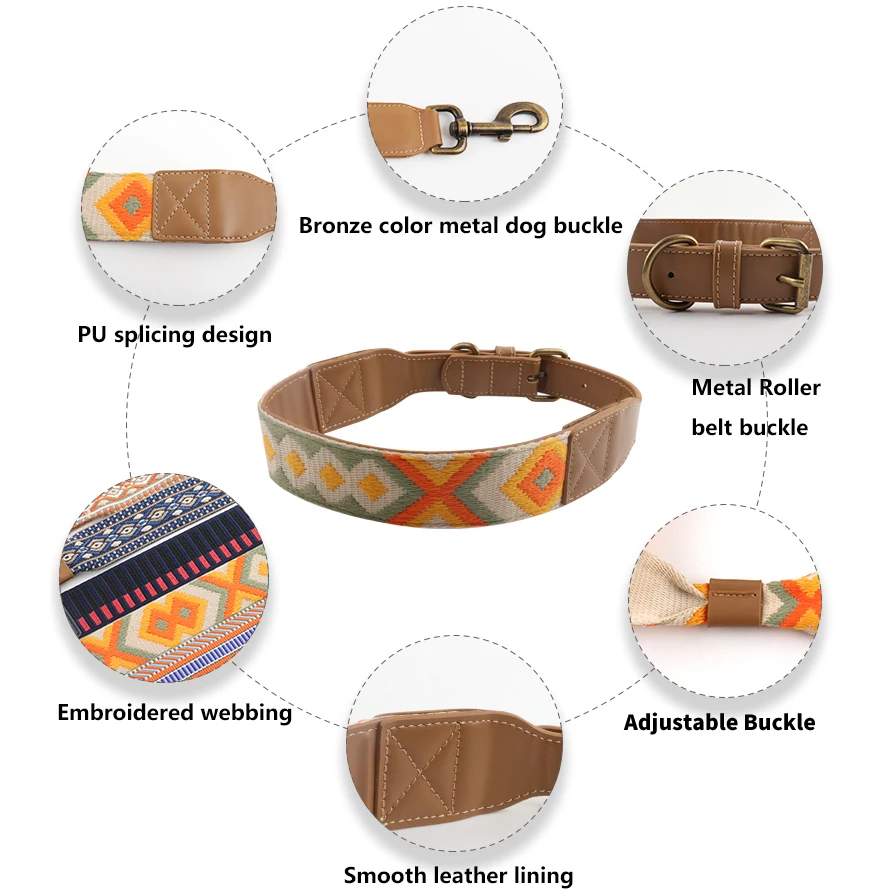 Titled Mountain Custom Patterned Luxury Beaded Pet Collars Sublimation Paracord Leather Dog Collar And Leash Set Hundehalsband