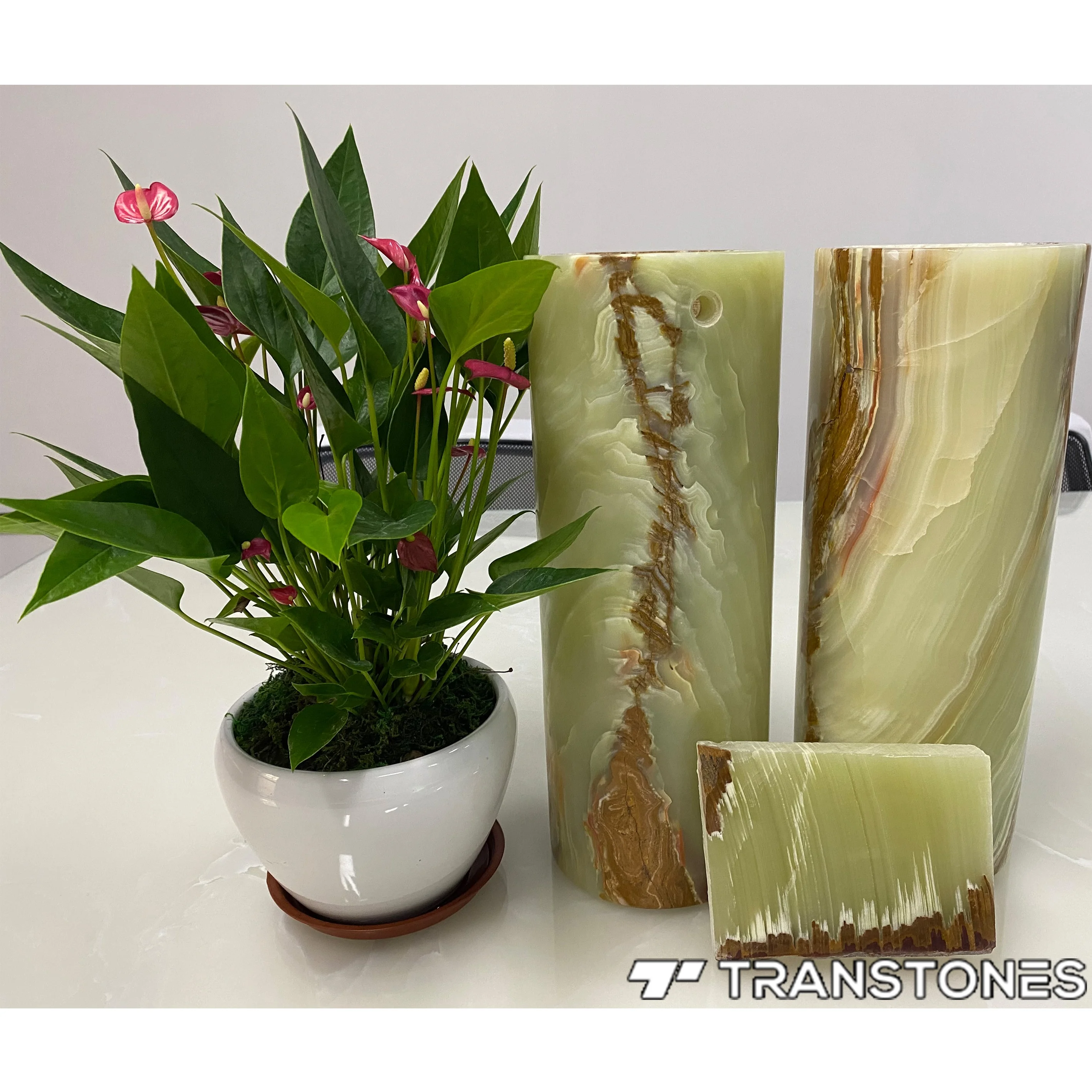 Green Onyx Jade Backlit Stone Translucent Alabaster Marble Polished Slabs Round Lighting Box & Lamp