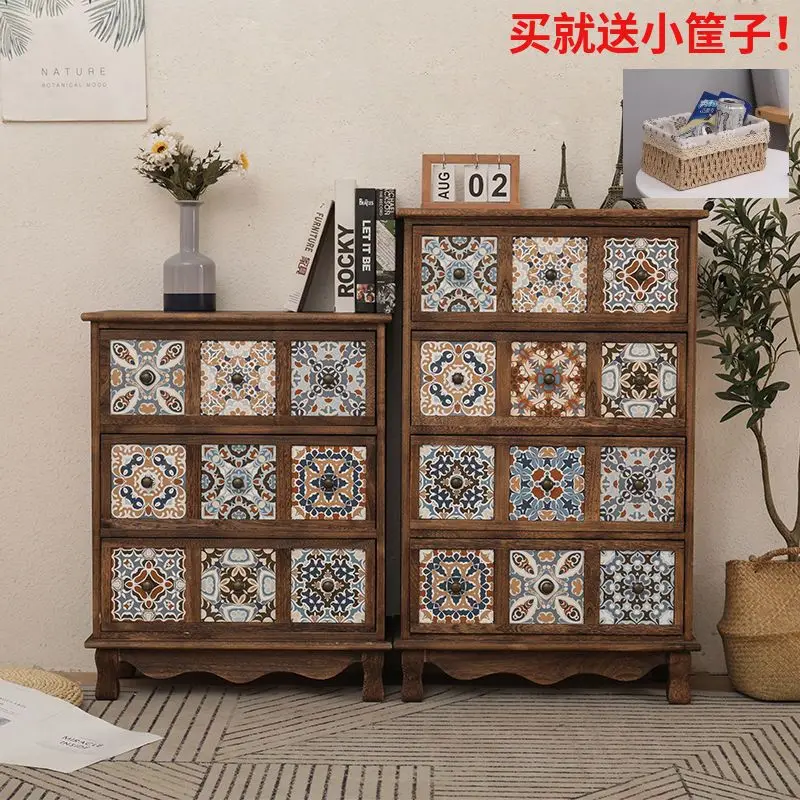 Painted Chest of Drawers Vintage Solid Wood Bedroom Storage Cabinet American Black Walnut Color Home Living Room Wooden Storage