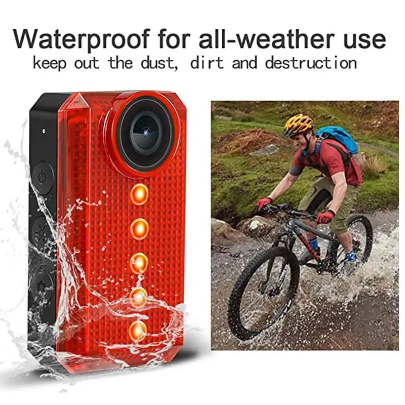 HD 12MP Bicycle Rear View Camera LED Tail Light WiFi Night View Mountain Bike Camera Waterproof Steel Construction Power Battery