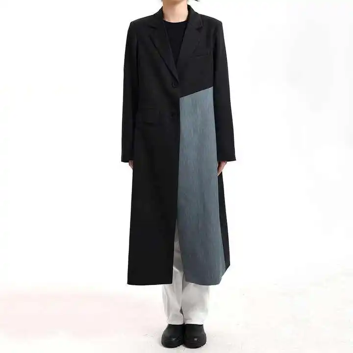 New Trending Casual Denim Long Trench Coat Solid Pattern with Contrast Button Breathable Plain Dyed Factory Wholesale