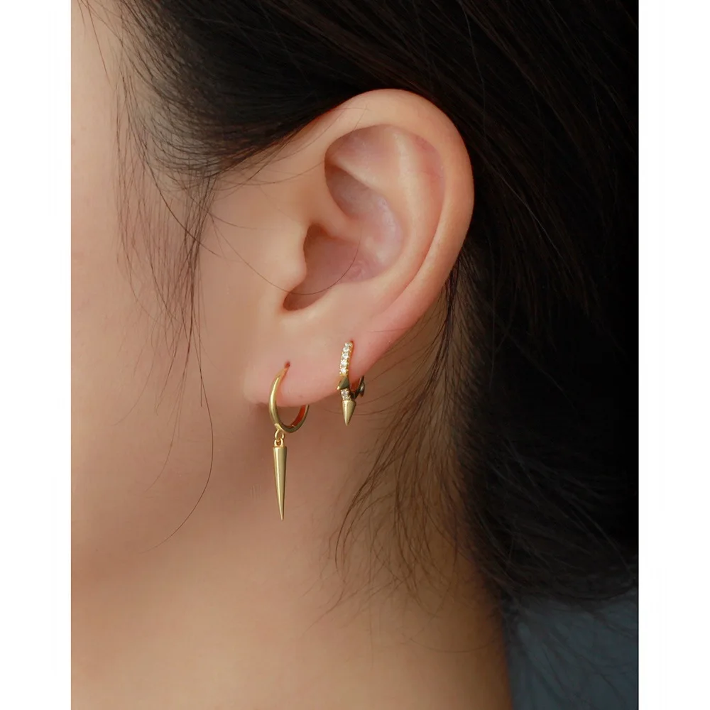 Fashion s925 silver Metal style earrings hip hop jewelry Simple studs Rivet cone pendants ear loops Small Buckle Earrings