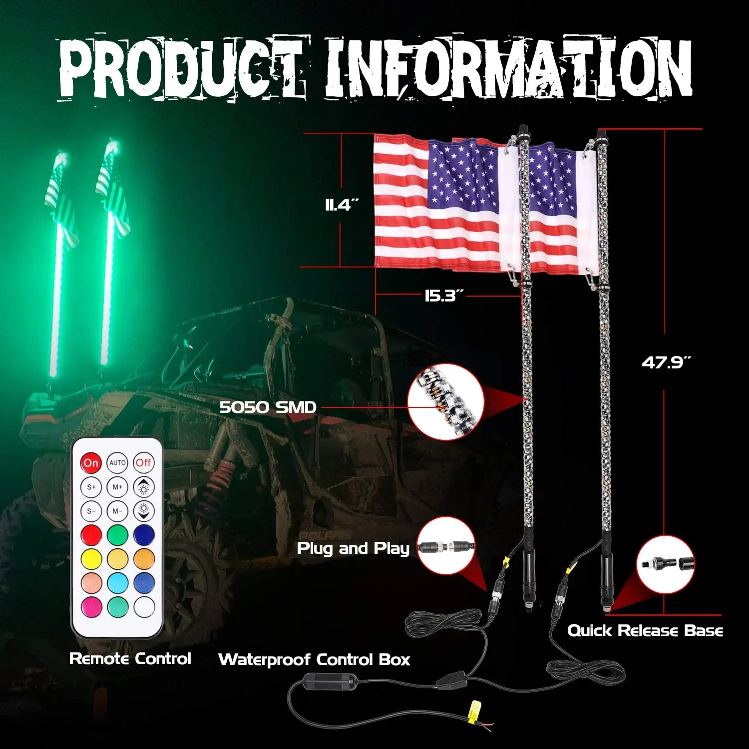 
Hot Selling Mining Safety Led Whip With Reflective flag for Warning 