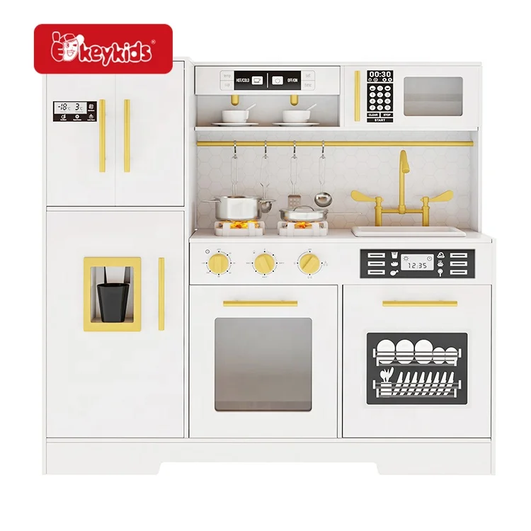 2024 New Sale Luxury Cooking Features Children Wooden Toy Kitchen with Light Sound W10C917