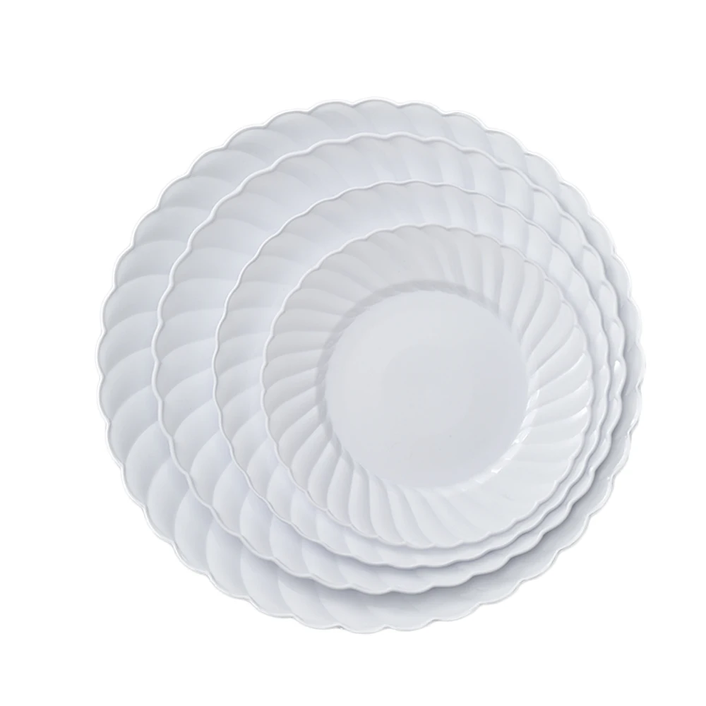 6 inch restaurant disposable round white plastic plates scalloped