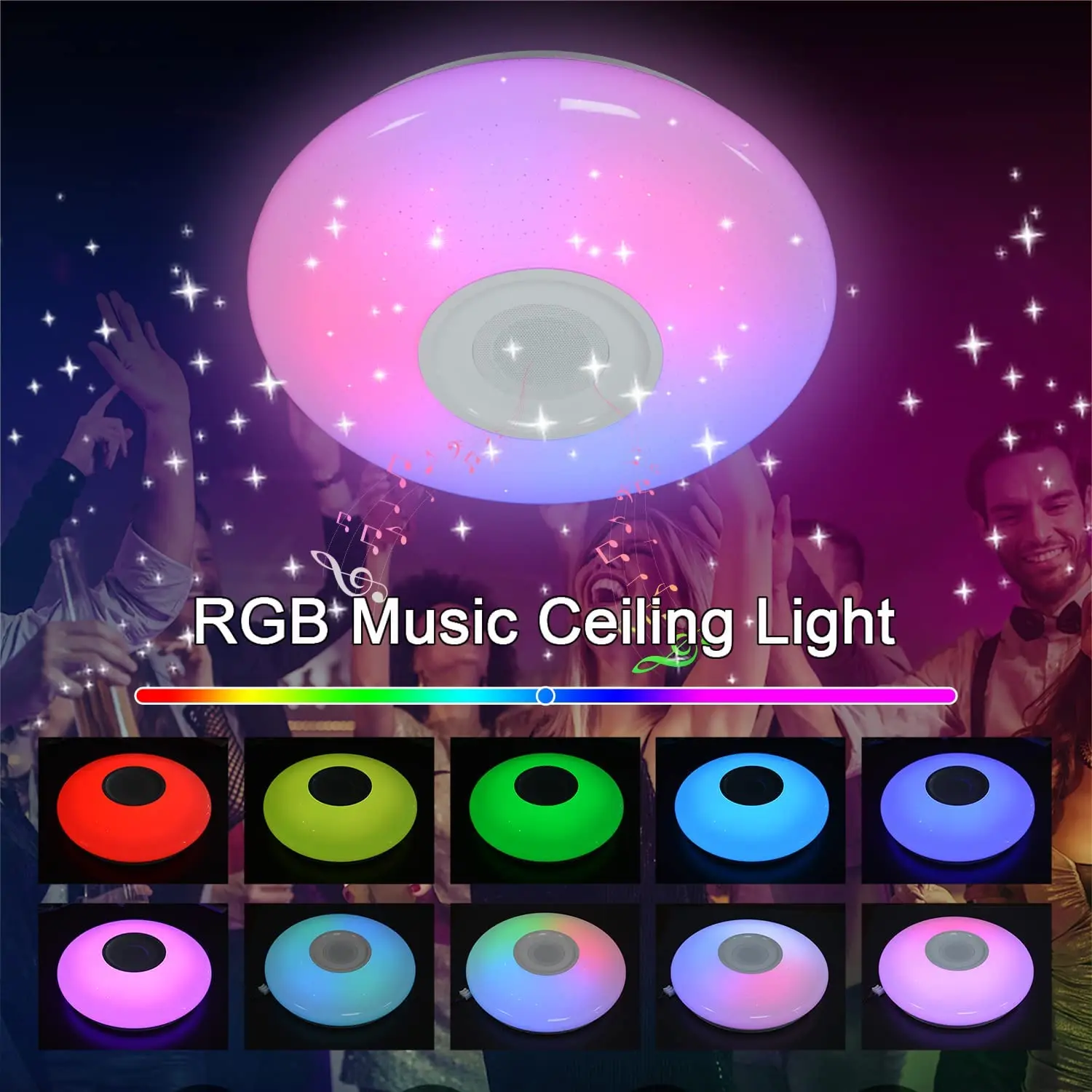 Bluetooth Speaker Music Rgb Smart Remote Control Dimmable Acrylic Round Light Ceil Flush Mount Modern Led Ceiling Light Fixture