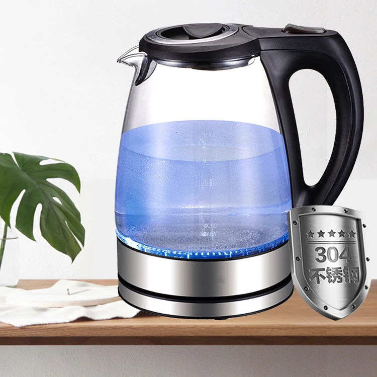 2024 Hot Sale Fashionable New Design 1.7 Liter Cordless Electric Glass Kettle with blue light for Hotel and Household Use