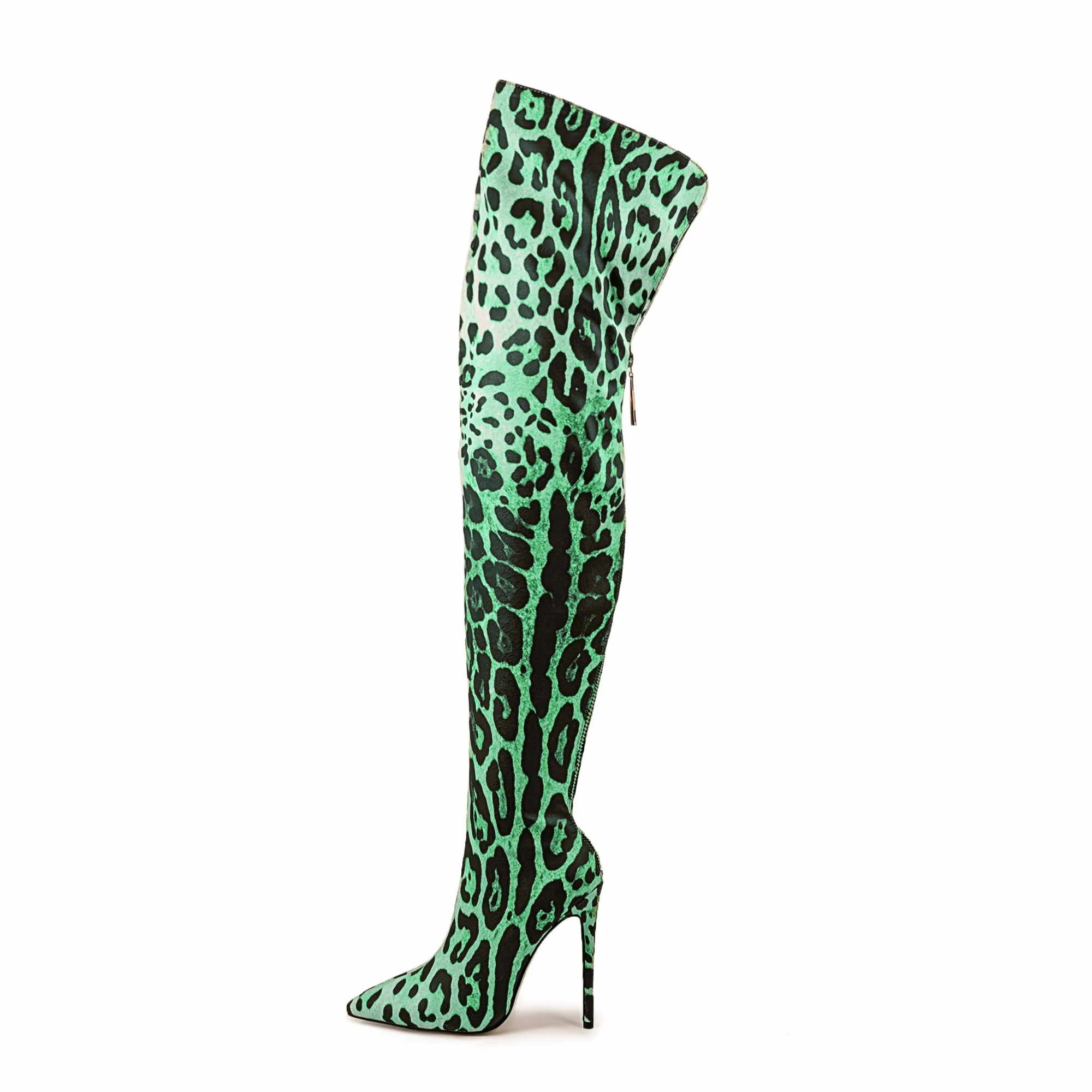 2024 Low Moq Handmade Large Size 47 Leopard PU Over The Knee Winter Boots Sexy Women High Heels Thigh High Boots
