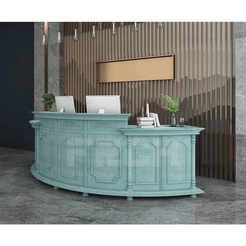 China Supply Retail  Elegant White Nordic U Shape Wooden Reception Counter Design Front Desk