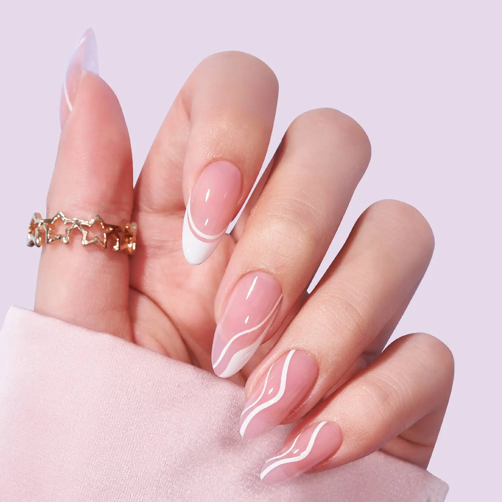 30pcs Artificial Finger Nails Private Label Fake Nails Almond Black French Short Gel Press On Nails